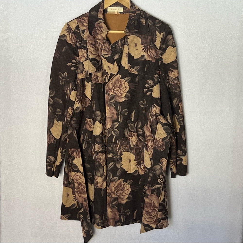 Anthropologie Solitaire plum floral faux suede tie jacket dark romance size